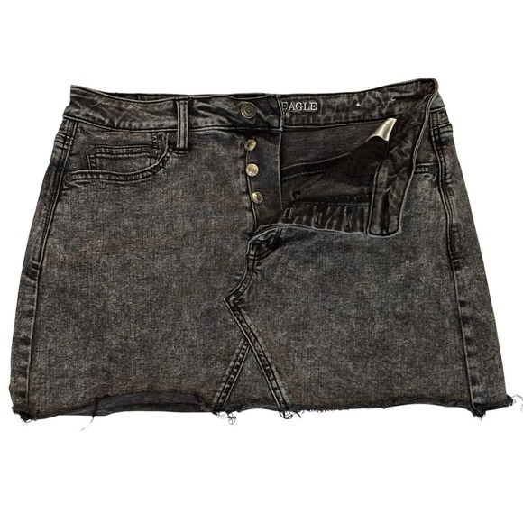 AE American Eagle Jean Micro Mini‎ Skirt Womens 10 Black Denim Button Fly Y2K - Picture 1 of 10